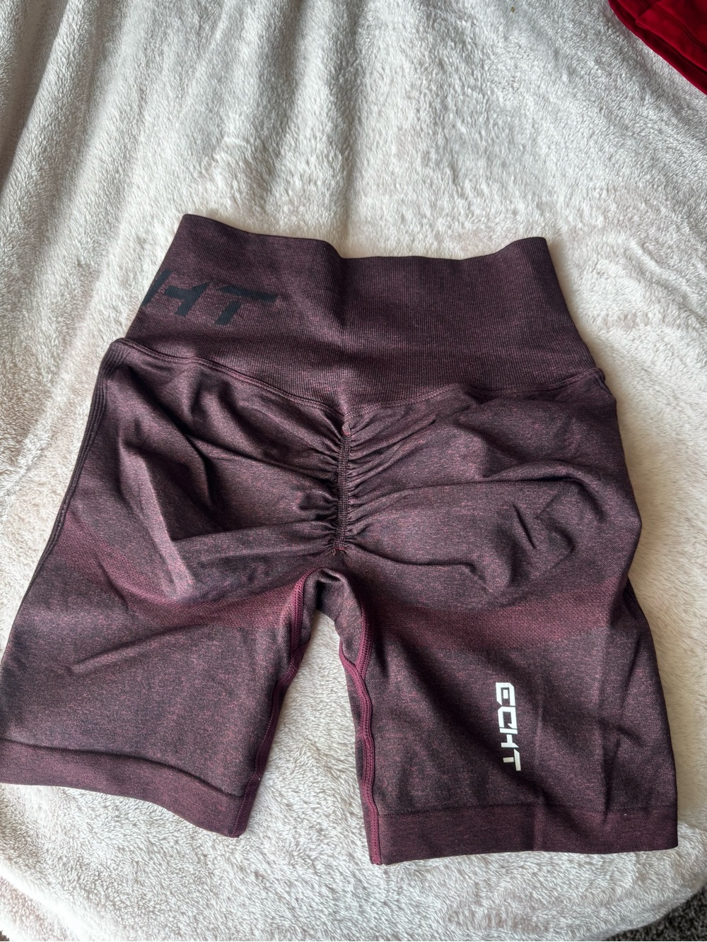 ECHT Women’s High-Waist Scrunch Back Shorts in Deep Burgundy